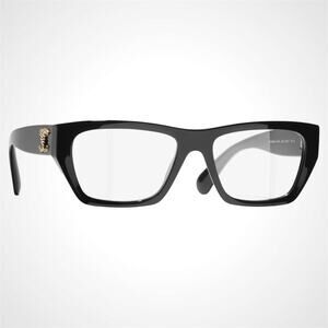 New CHANEL Eyeglasses Black Gold Chain CC Rectangle 52mm Rx-able